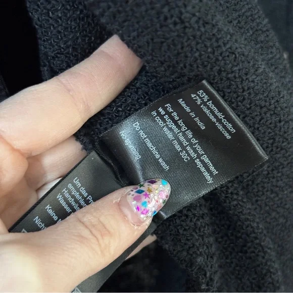 MASAI | COTTON BLEND BOHO BLACK POCKET DOUBLE BUTTON OPEN SLIT CARDIGAN SHACKET - Picture 5 of 10